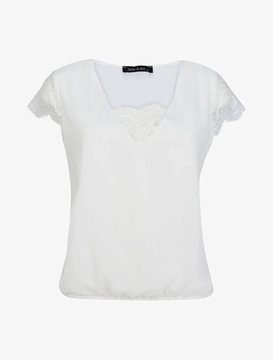 Top boule uni à dentelle - Blanc