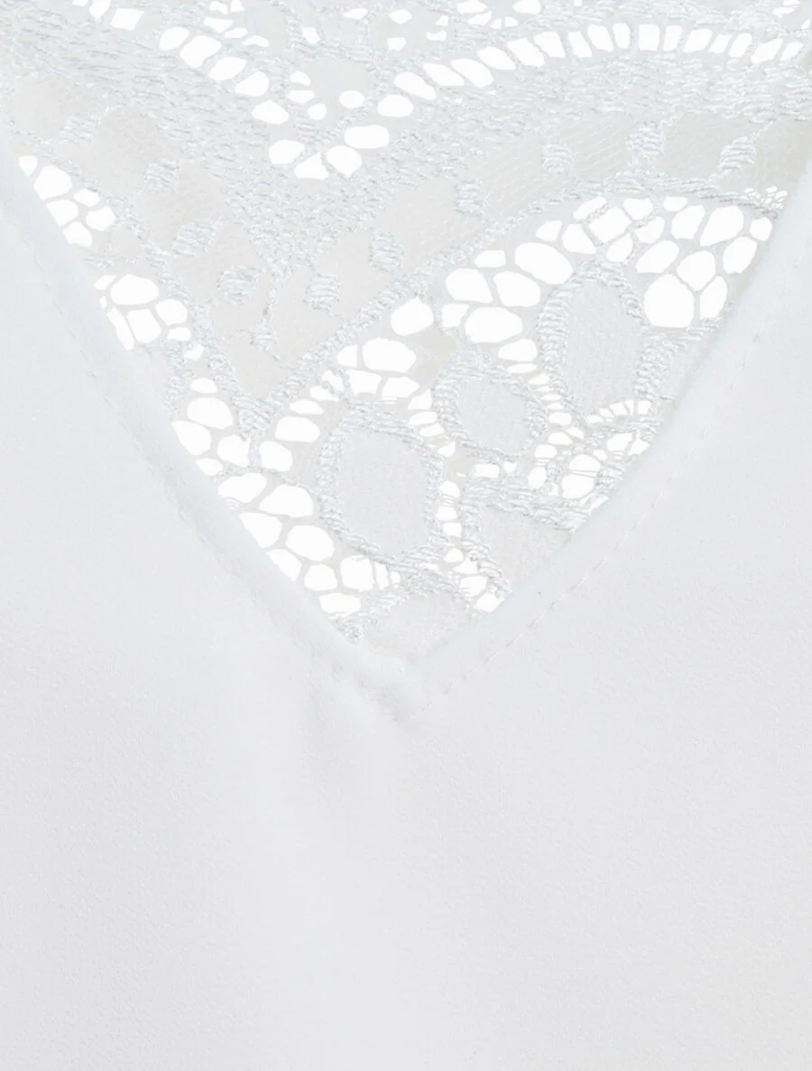 Top boule uni à dentelle - Blanc - Image 3