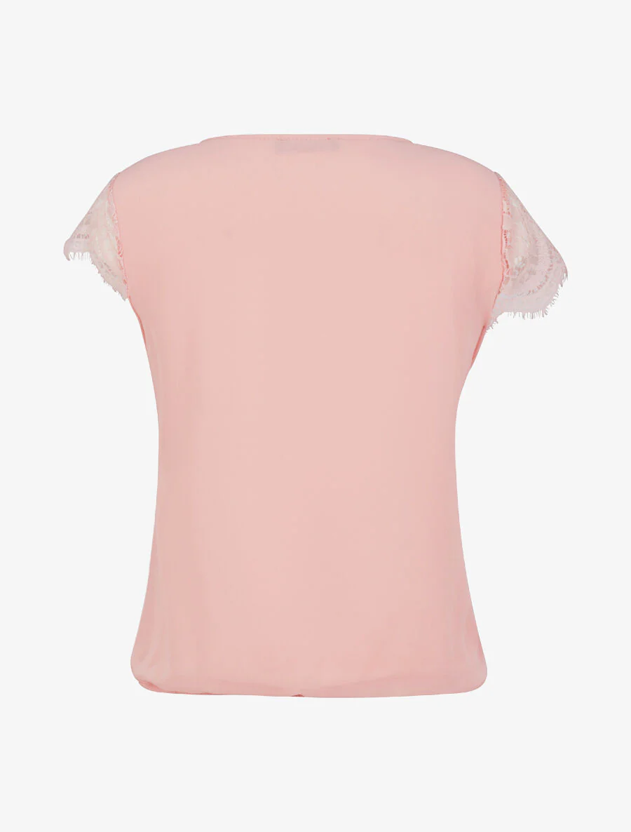 Top boule uni à dentelle - Rose poudré - Image 2
