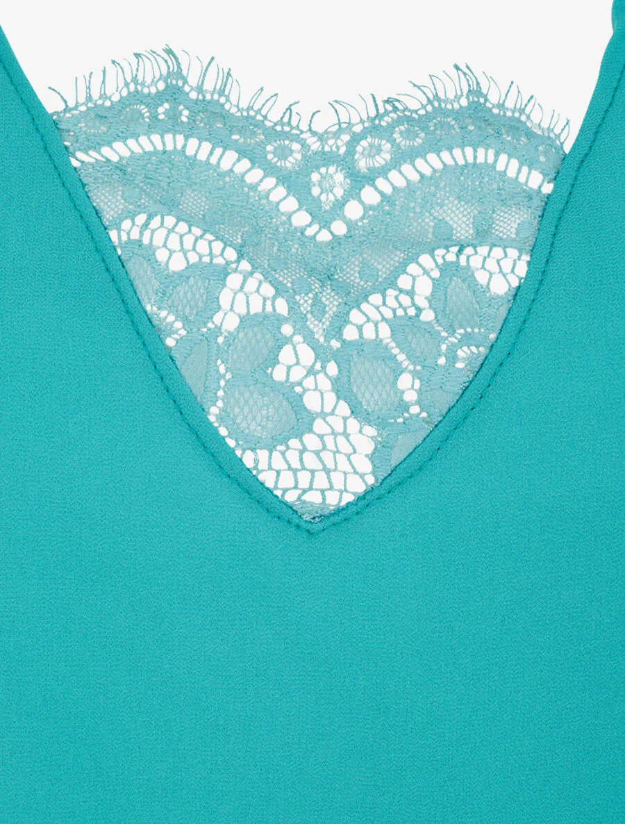Top boule uni à dentelle - Vert menthe - Image 3