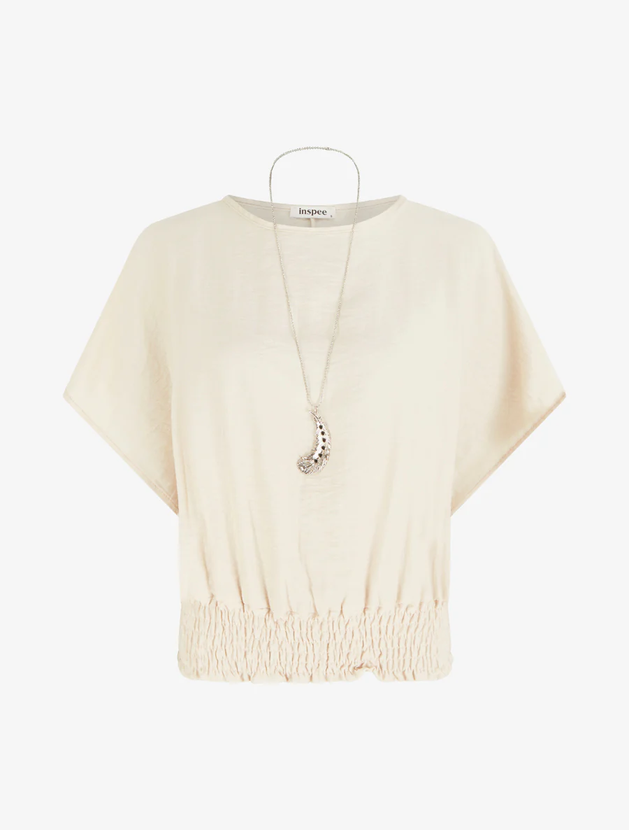 Top boule uni à manches courtes - Beige