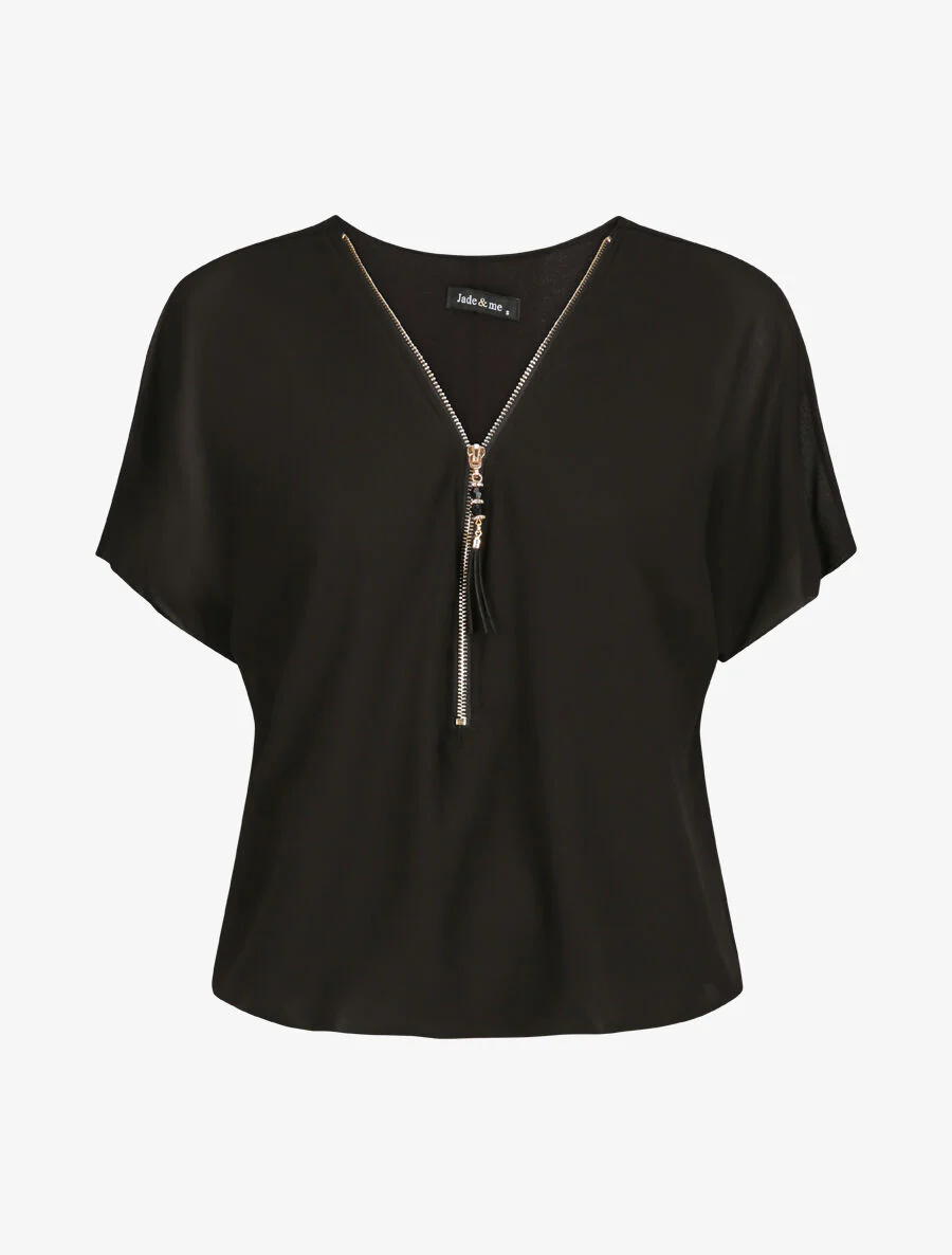Top boule uni à zip - Noir
