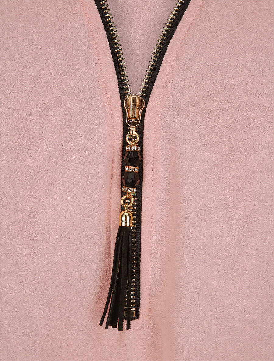 Top boule uni à zip - Rose pâle - Image 3