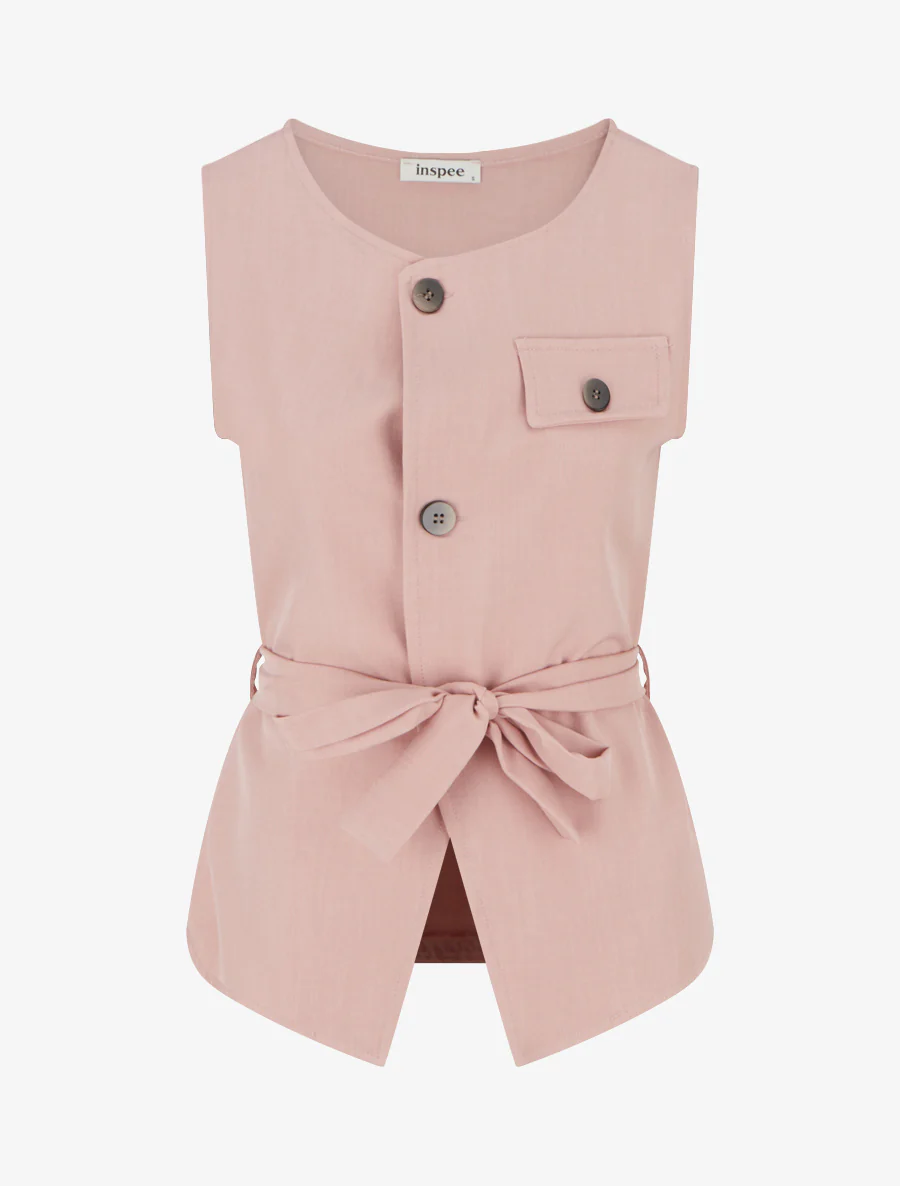 Top boutonné sans manches à poche décorative - Vieux rose