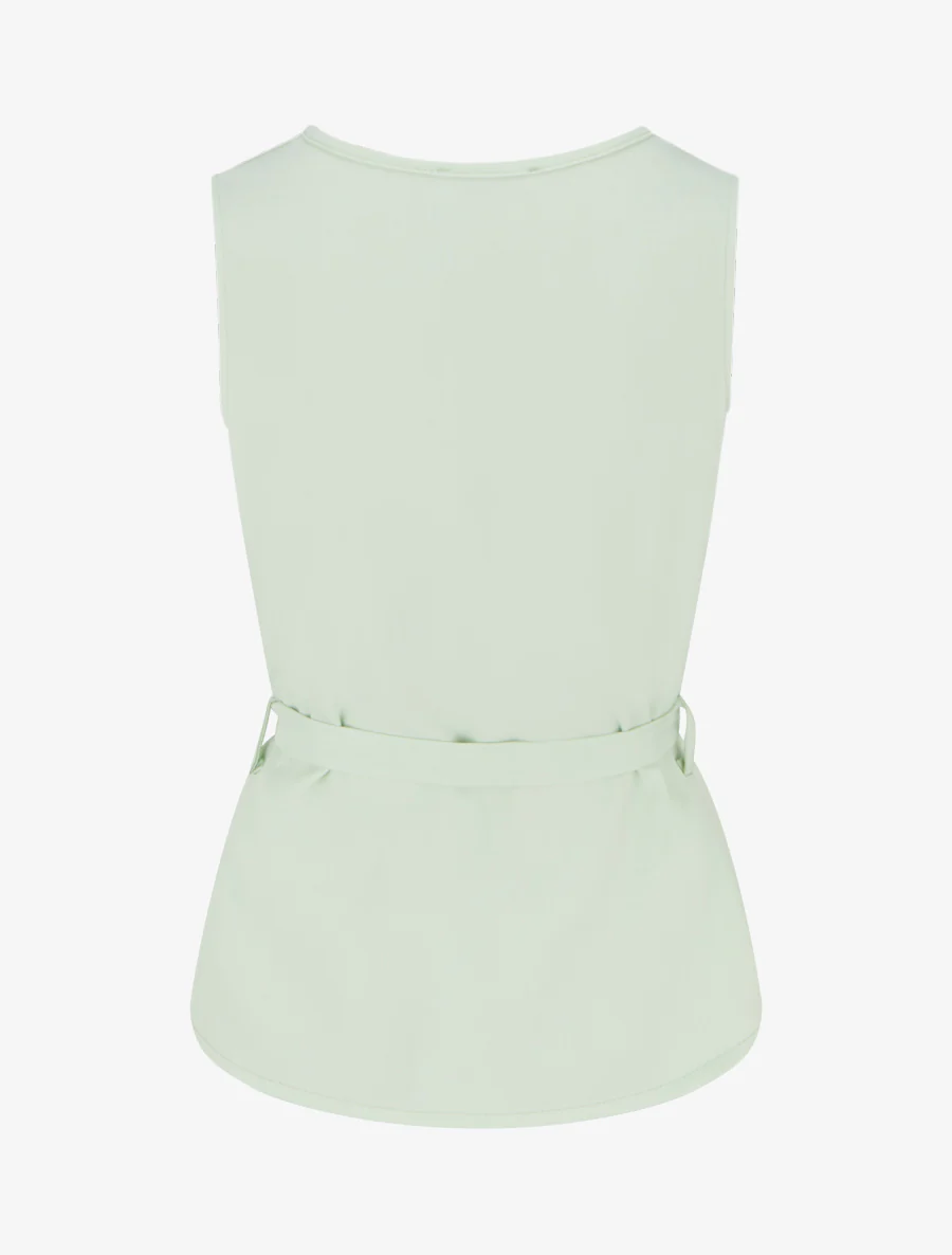 Top boutonné sans manches à poche décorative - Vert pomme - Image 2