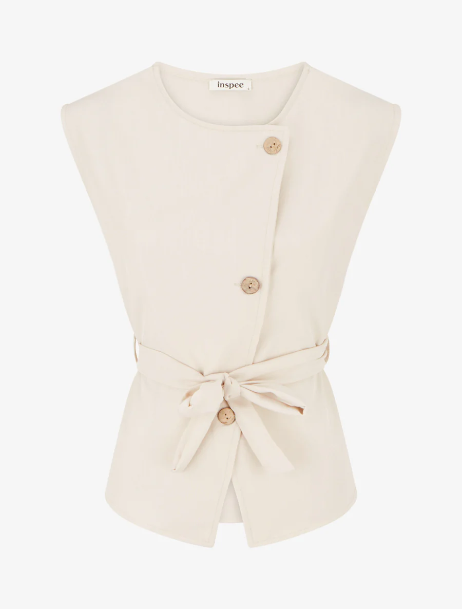 Top boutonné sans manches - Beige