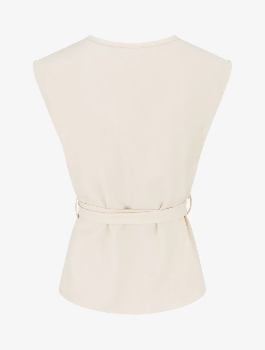 Top boutonné sans manches - Beige - Image 2