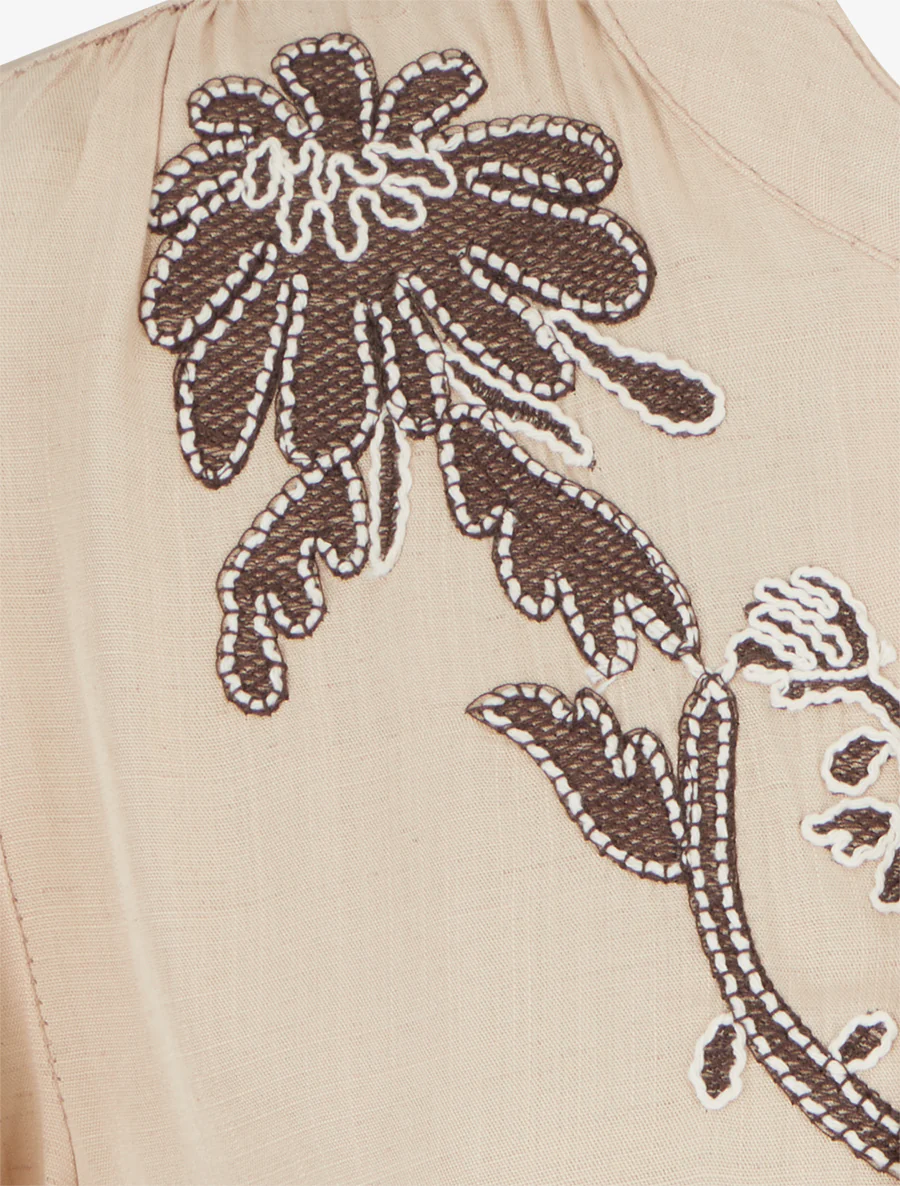 Top brodé à mancherons volantés - Beige - Image 3