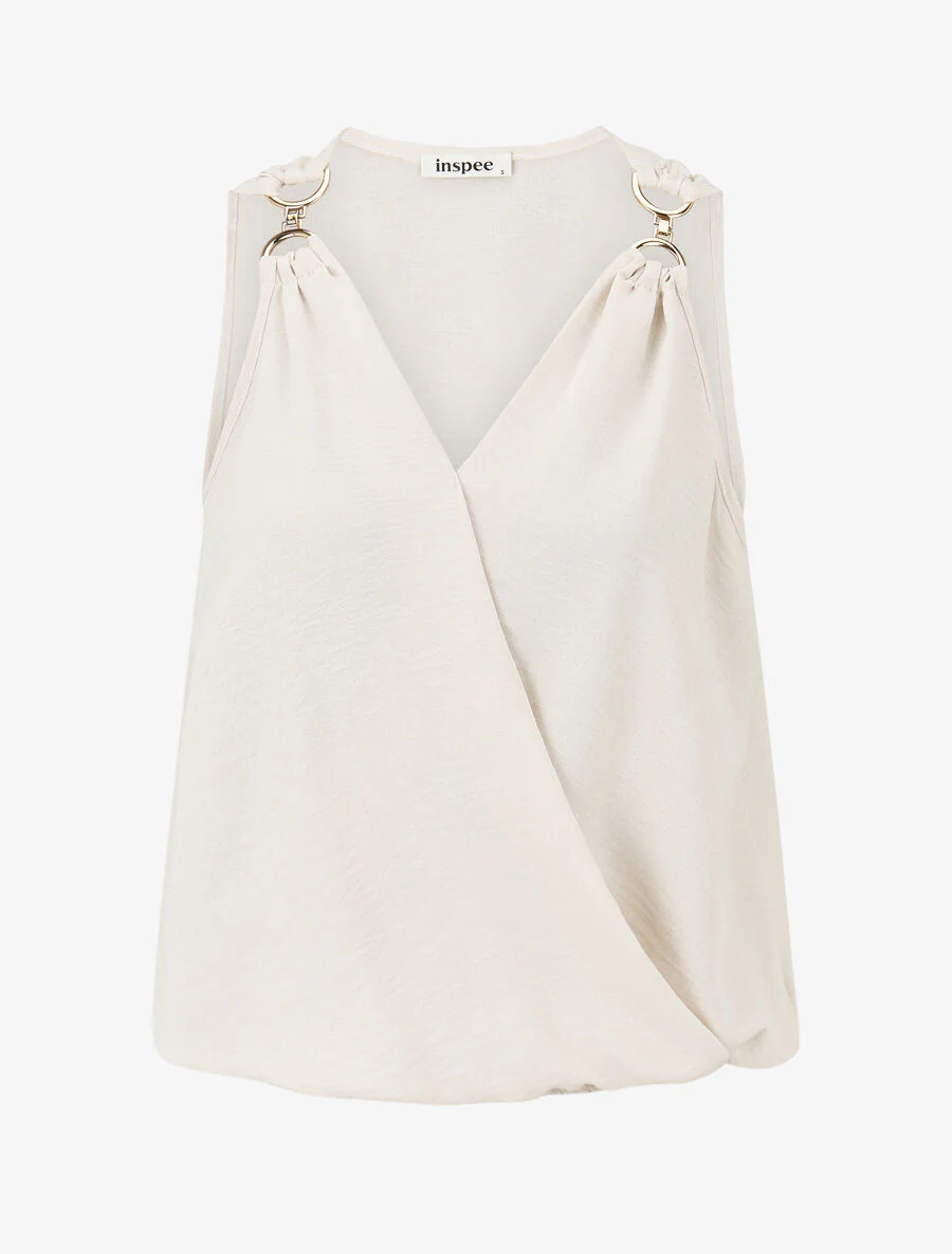 Top cache-coeur à bretelles bijoux - Beige