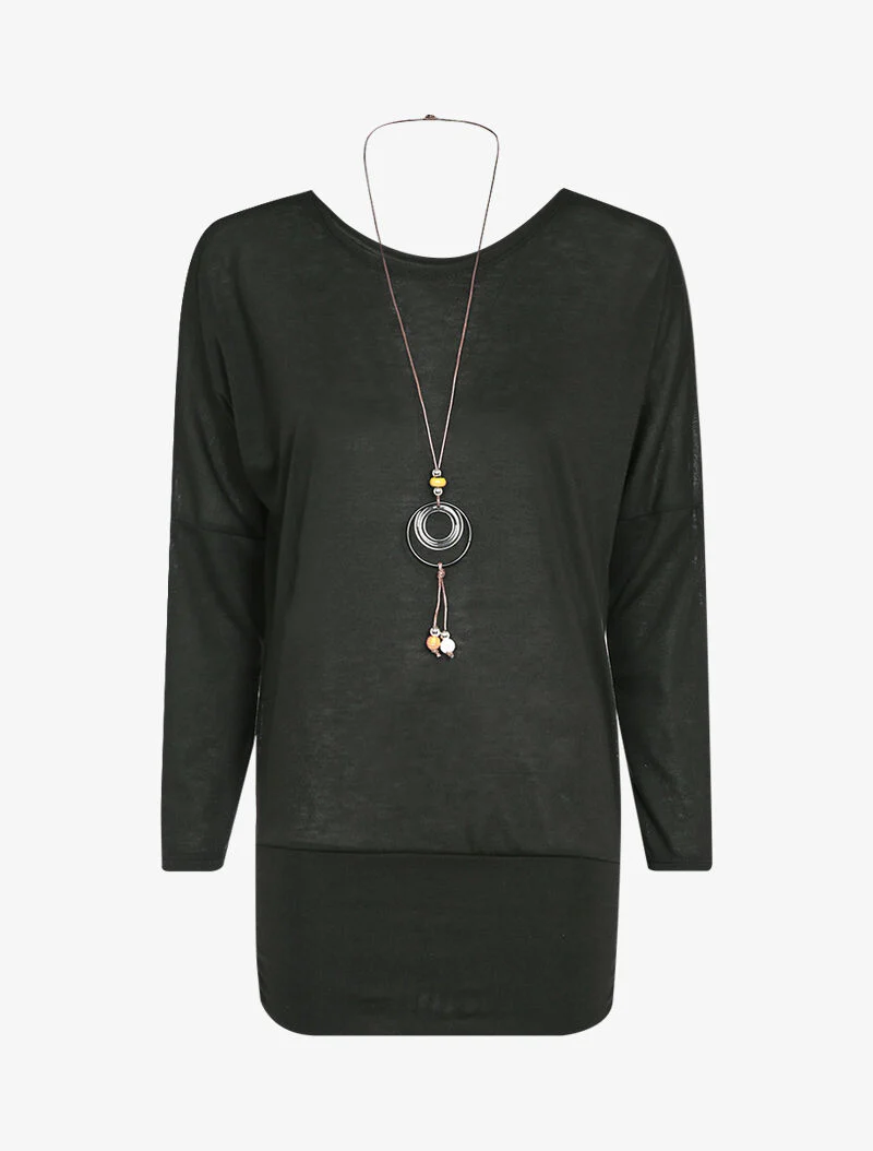 Top chauve-souris avec sautoir - Noir