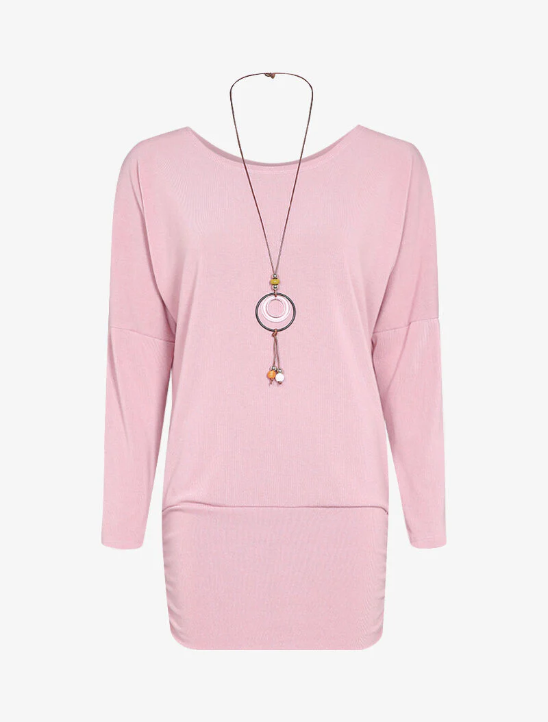 Top chauve-souris avec sautoir - Rose - Image 2