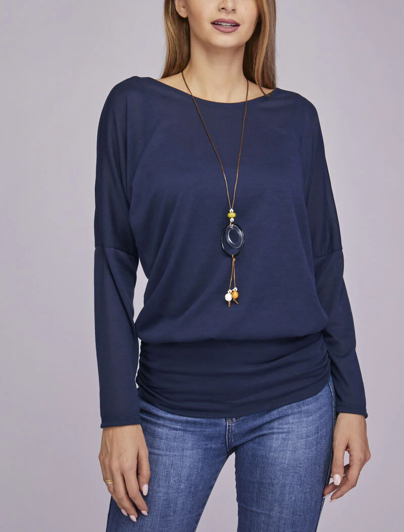 Top chauve-souris avec sautoir - Bleu marine