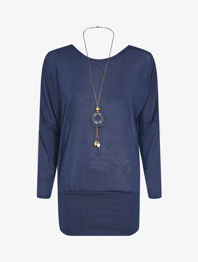 Top chauve-souris avec sautoir - Bleu marine - Image 2