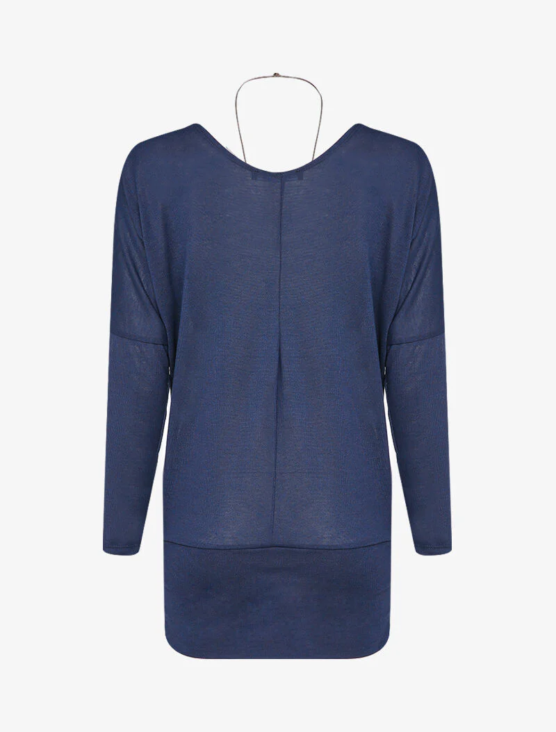 Top chauve-souris avec sautoir - Bleu marine - Image 3