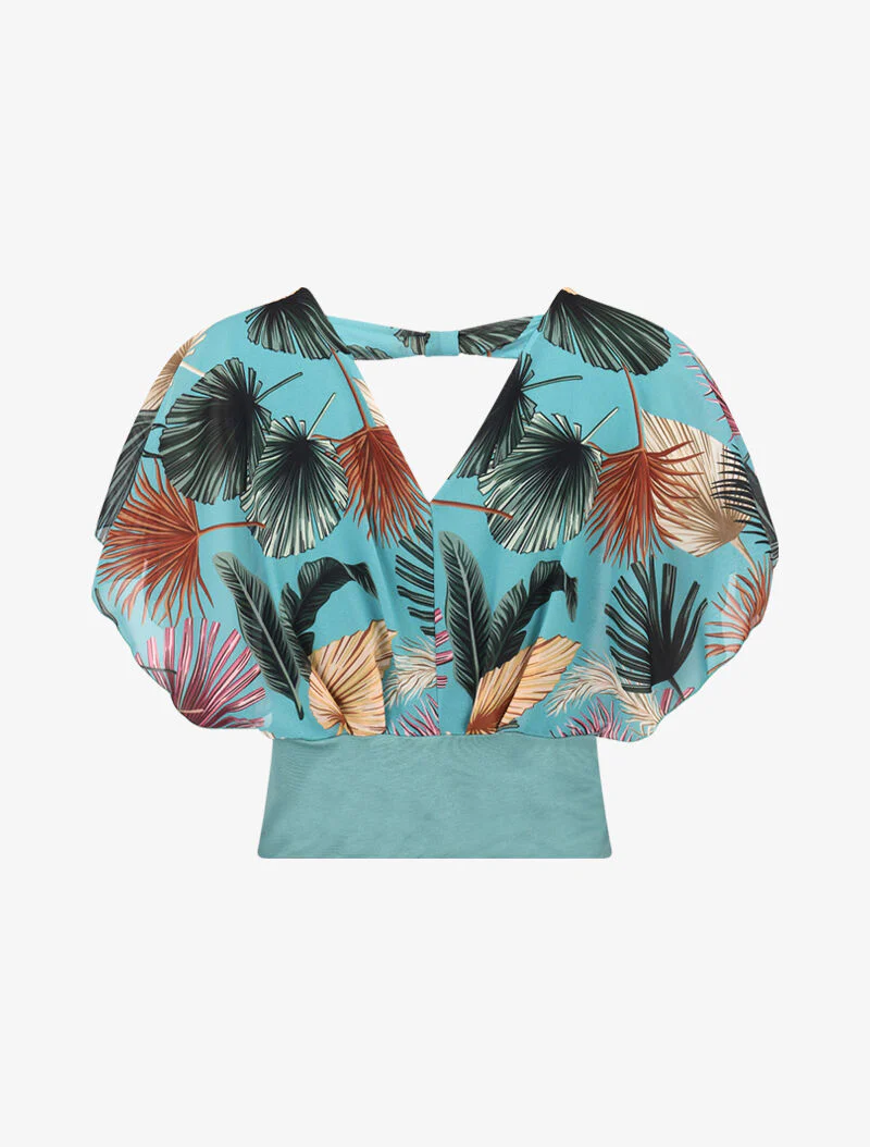 Top chauve souris en voile imprimé - turquoise - Image 3