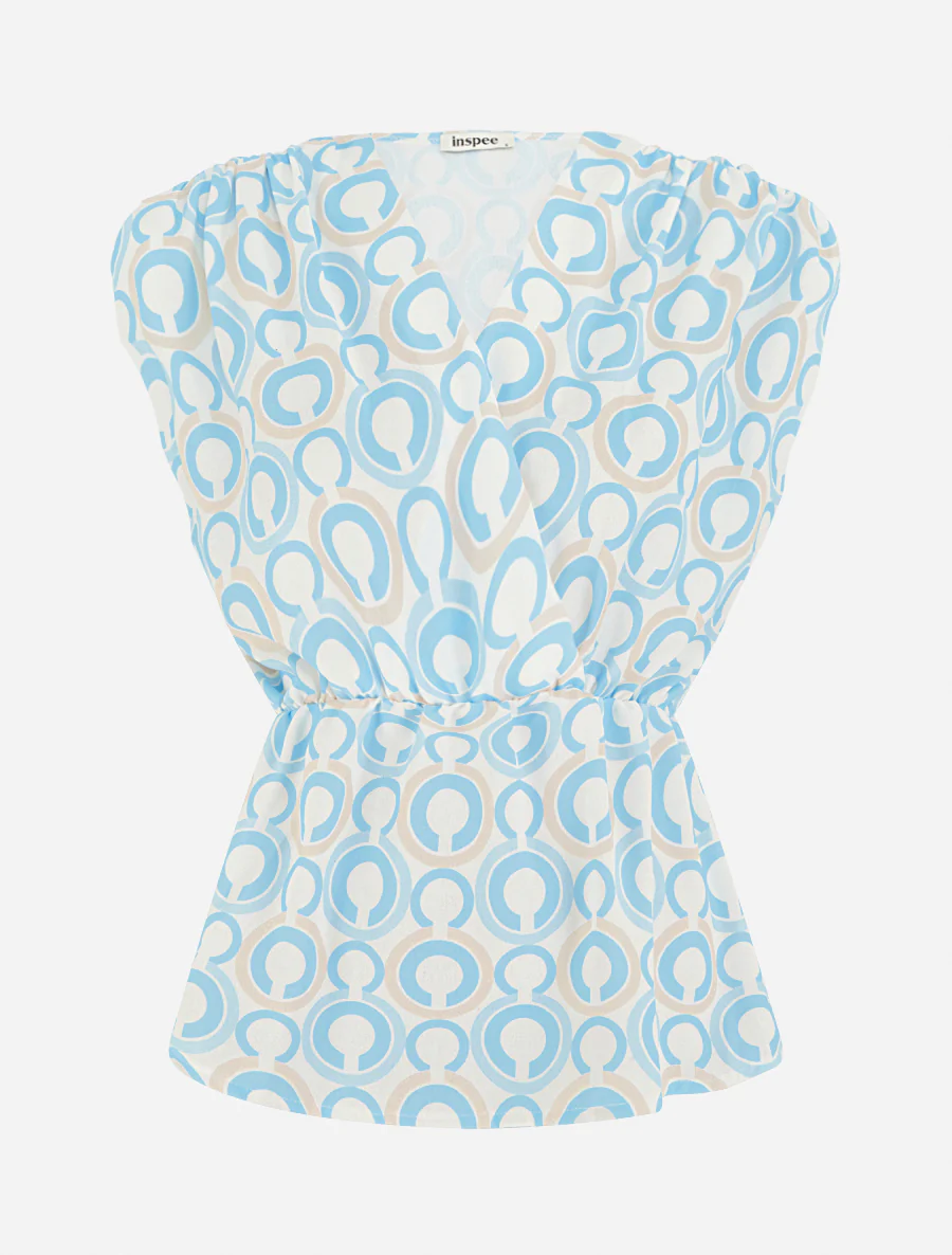 Top cintré sans manches imprimé graphique - Bleu ciel