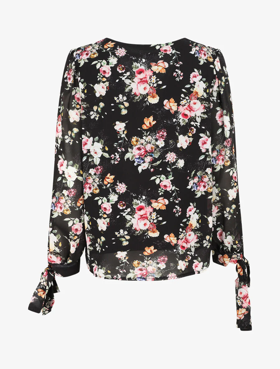 Top col V imprimé fleuri - Noir - Image 2