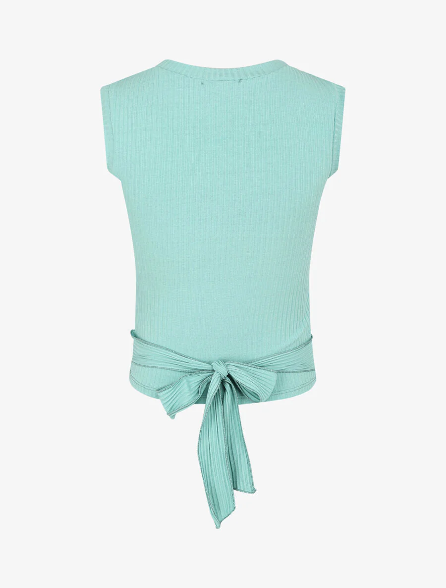 Top côtelé à ceinture à nouer - Bleu clair - Image 2