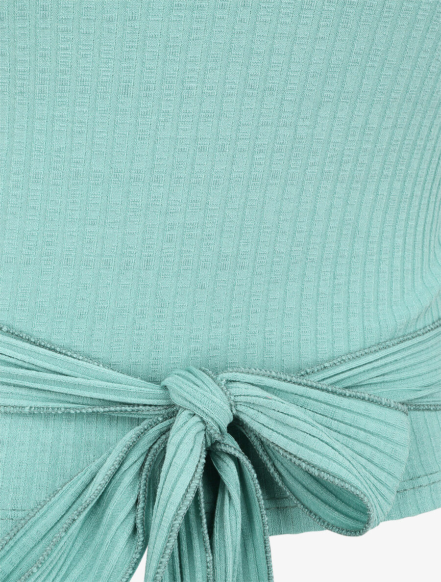 Top côtelé à ceinture à nouer - Bleu clair - Image 3