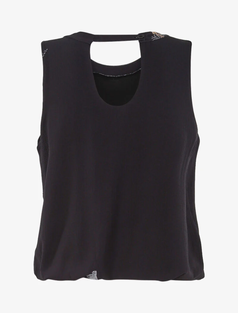Top coupe boule fleuri - noir - Image 2