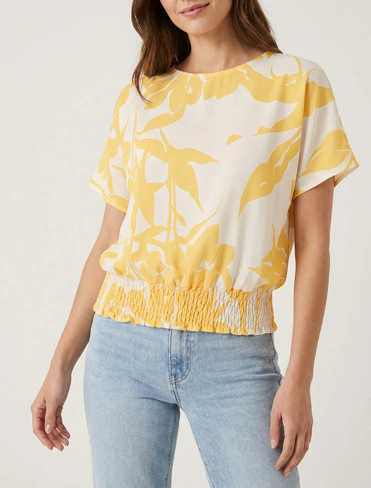 Top coupe boule imprimé floral - Jaune - Image 4