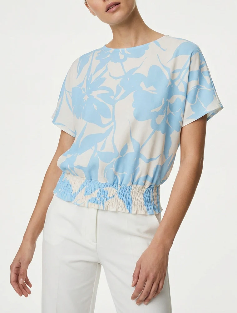 Top coupe boule imprimé floral - Bleu ciel - Image 4
