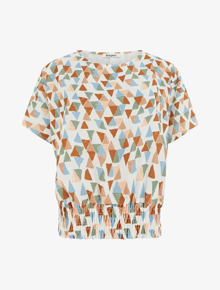 Top coupe boule imprimé triangles - Camel