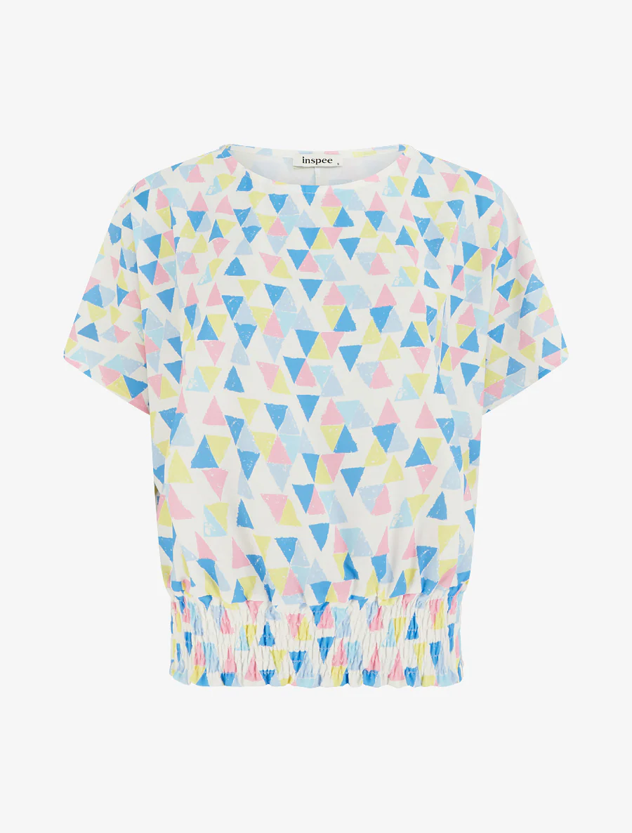Top coupe boule imprimé triangles - Bleu ciel
