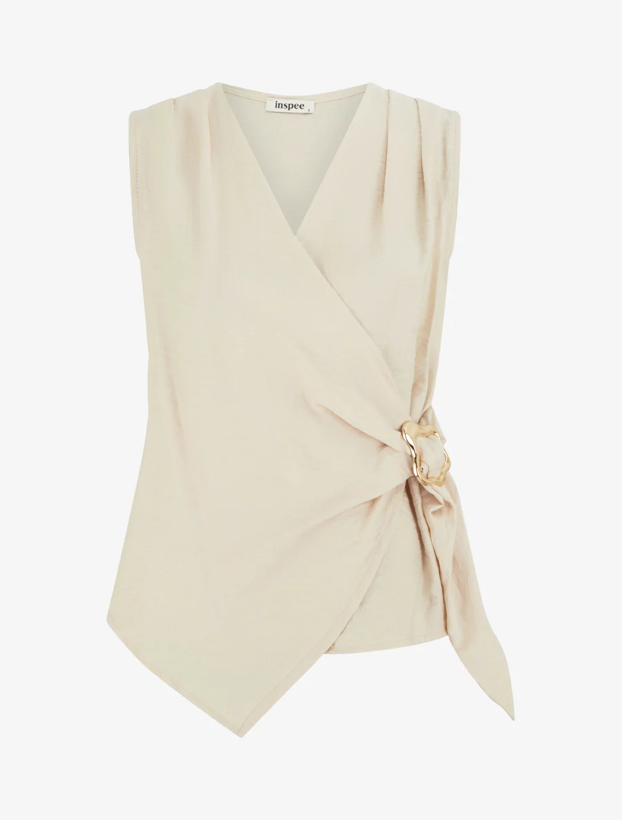 Top croisé à empiècement bijou - Beige