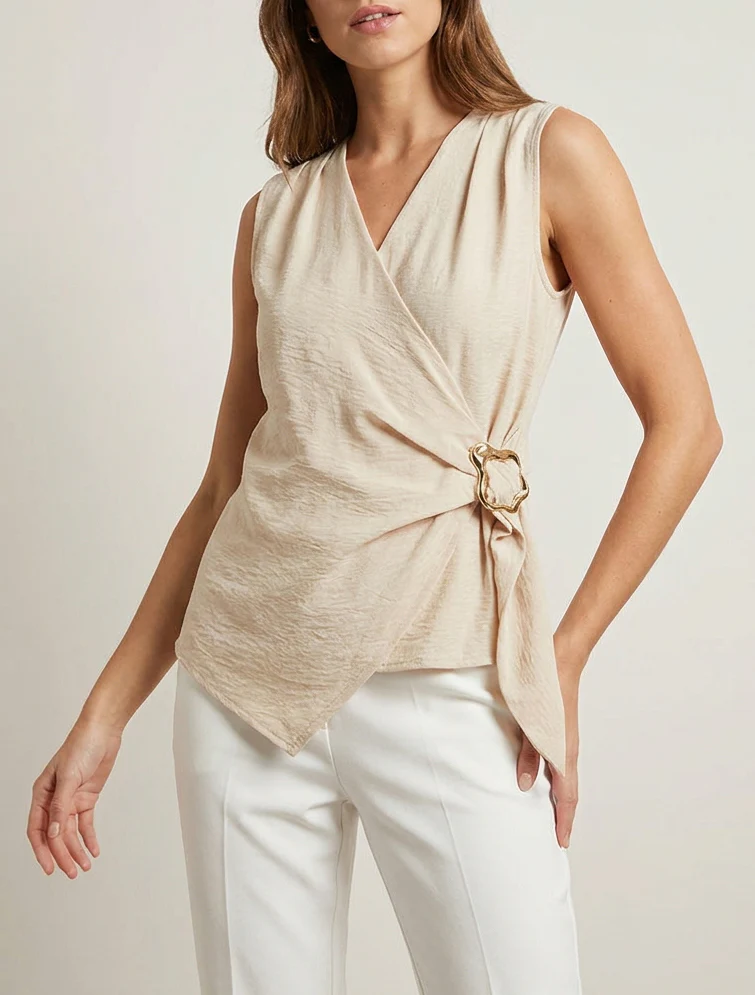 Top croisé à empiècement bijou - Beige - Image 4