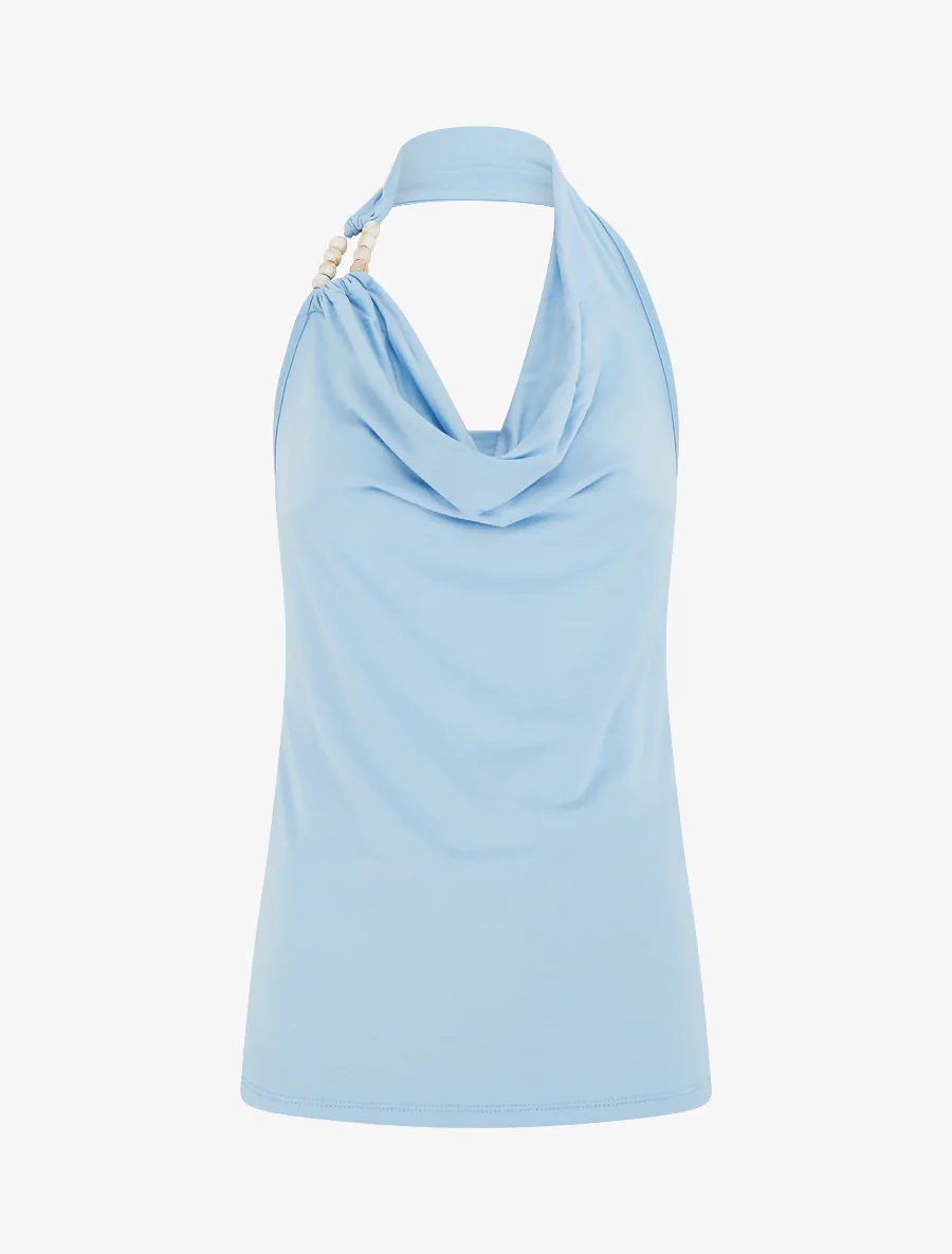 Top dos nu à perles - Bleu ciel