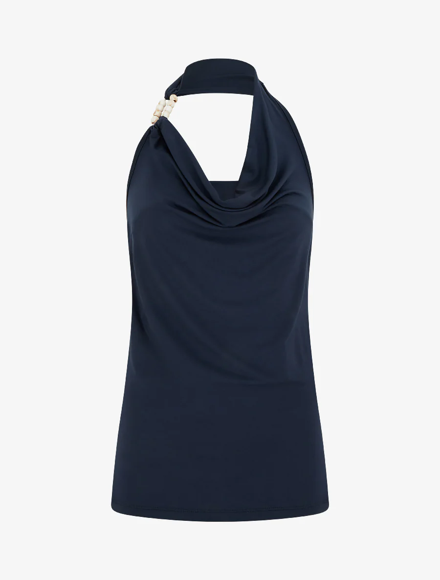 Top dos nu à perles - Marine