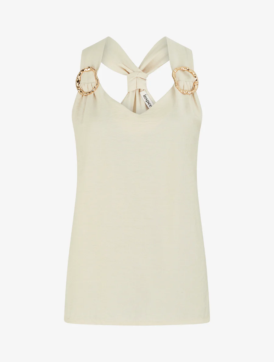Top droit à dos nageur et bretelles bijoux - Beige