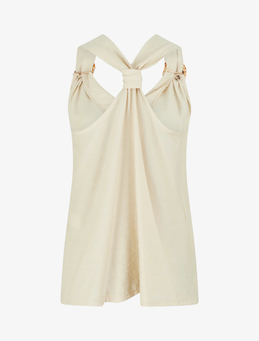 Top droit à dos nageur et bretelles bijoux - Beige - Image 2