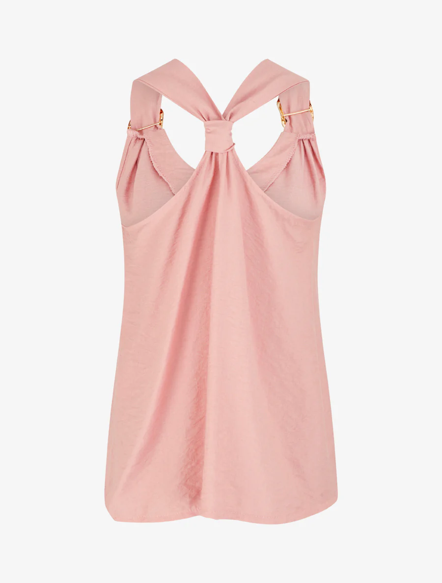 Top droit à dos nageur et bretelles bijoux - Rose - Image 2