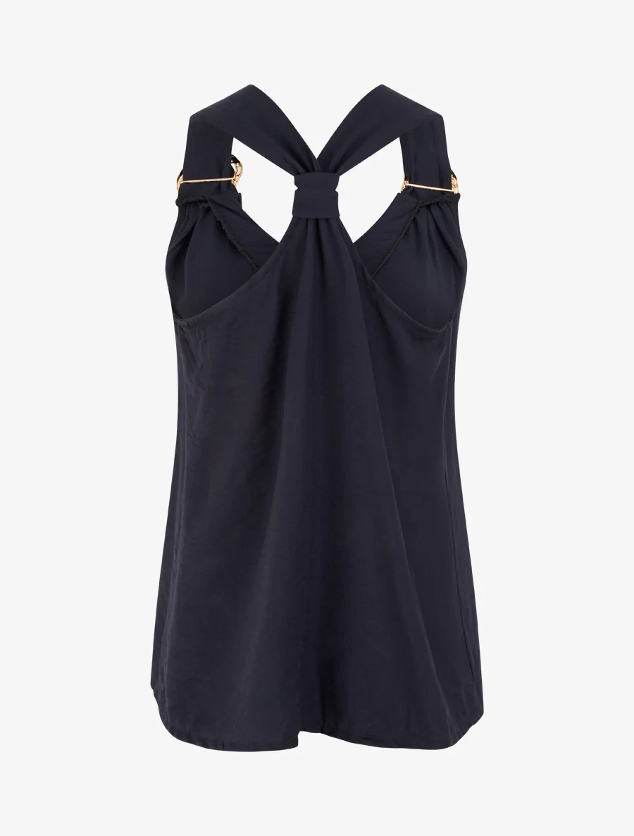 Top droit à dos nageur et bretelles bijoux - Bleu nuit - Image 2