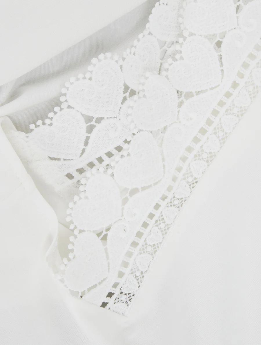 Top droit à épaules en dentelle - Blanc - Image 3