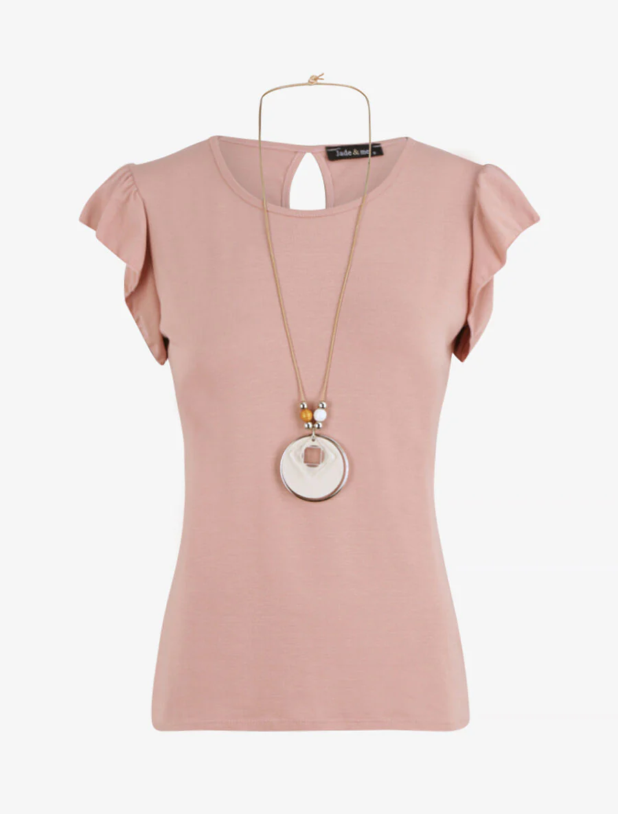 Top droit à épaules volantées - Rose