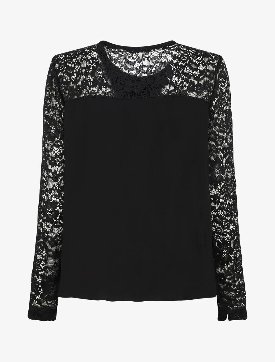 Top droit à manches en dentelle - Noir - Image 2