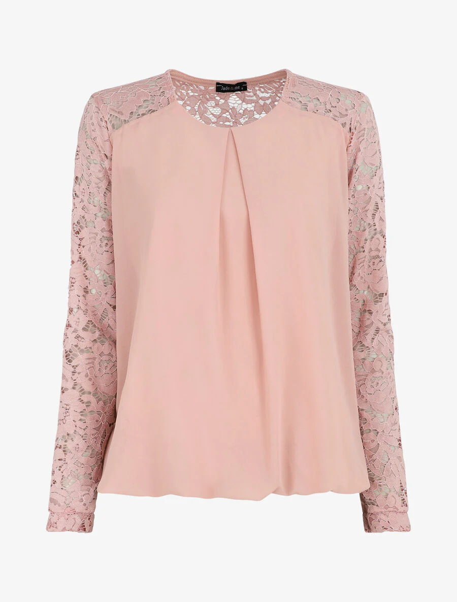 Top droit à manches en dentelle - Rose