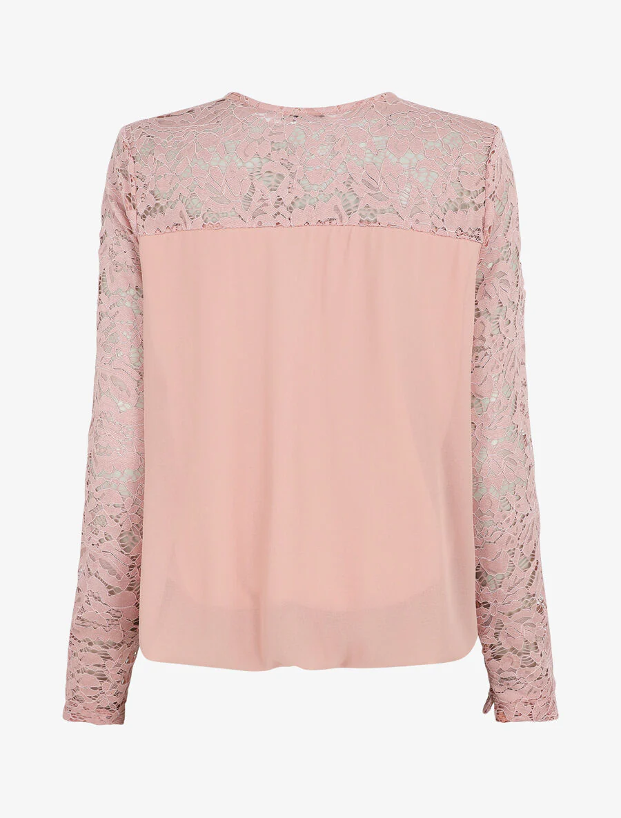 Top droit à manches en dentelle - Rose - Image 2