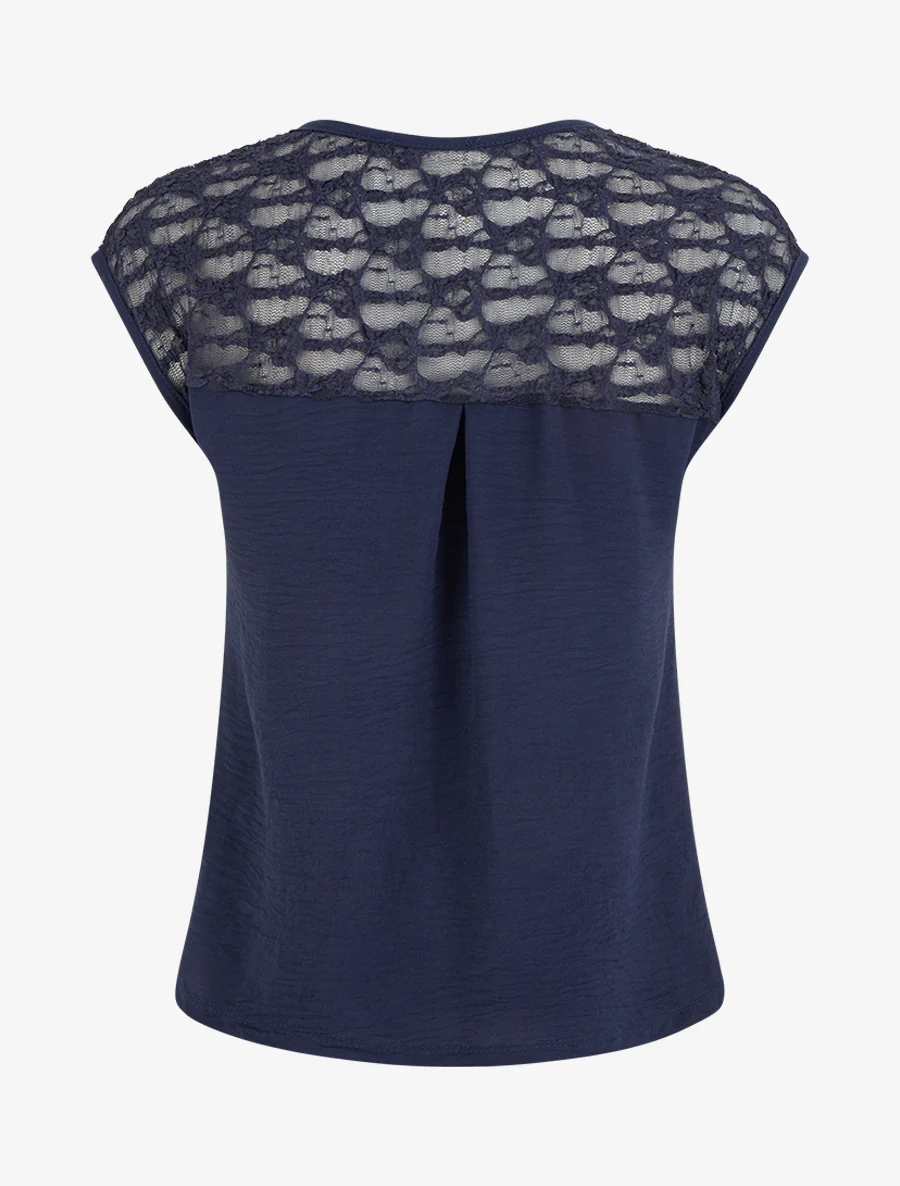 Top droit à zip et dentelle - Marine - Image 2