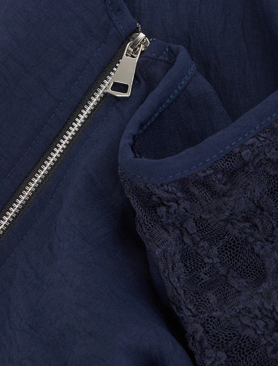 Top droit à zip et dentelle - Marine - Image 3