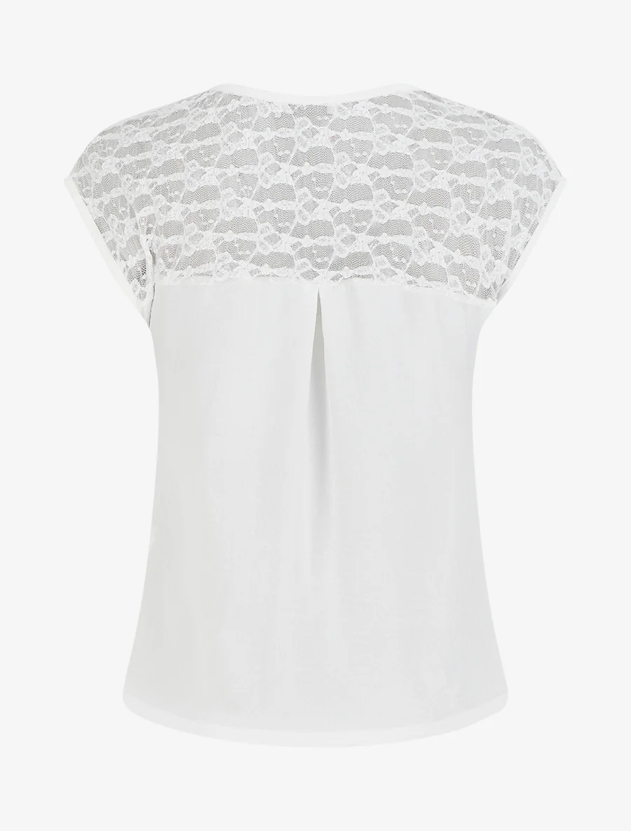 Top droit à zip et dentelle - Blanc - Image 2
