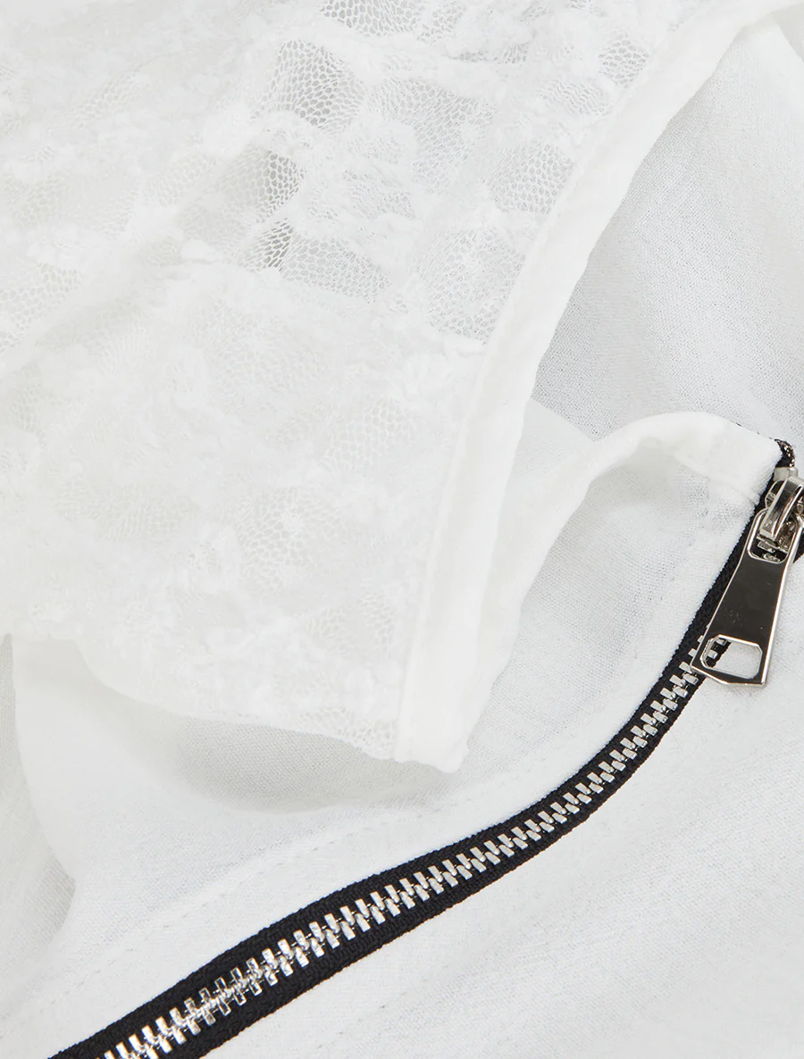 Top droit à zip et dentelle - Blanc - Image 3