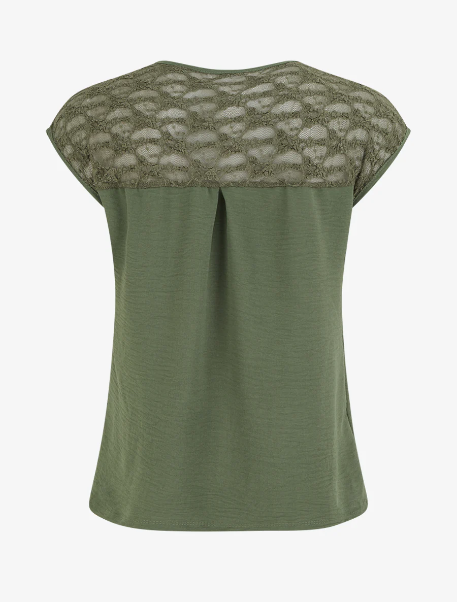 Top droit à zip et dentelle - Kaki - Image 2