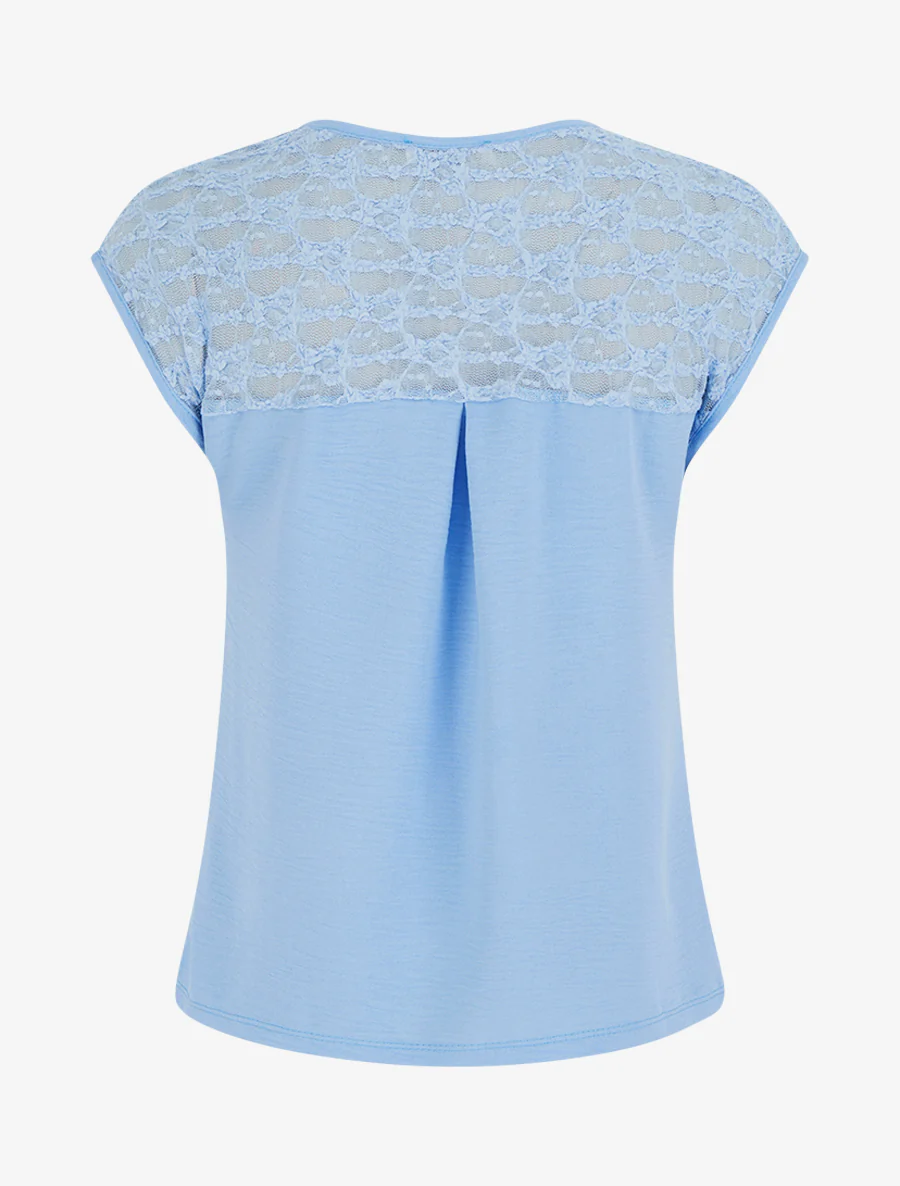 Top droit à zip et dentelle - Bleu ciel - Image 2