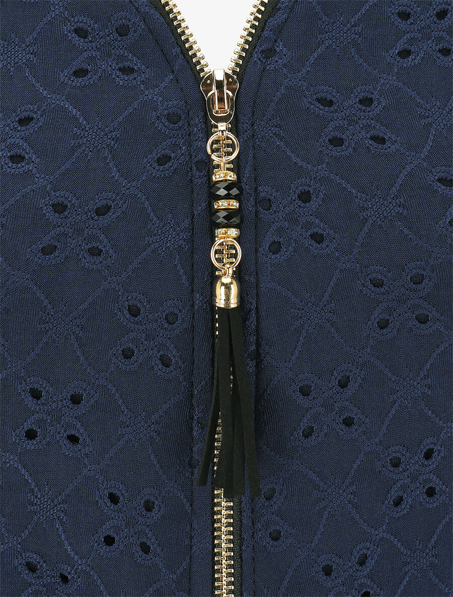 Top droit ajouré à col zippé - Marine - Image 3