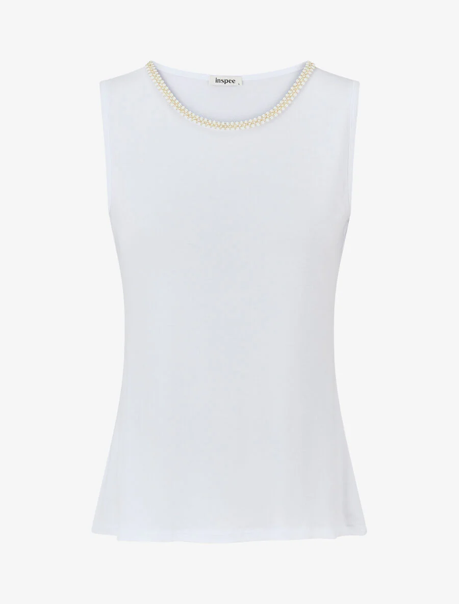 Top droit col rond fantaisie - Blanc