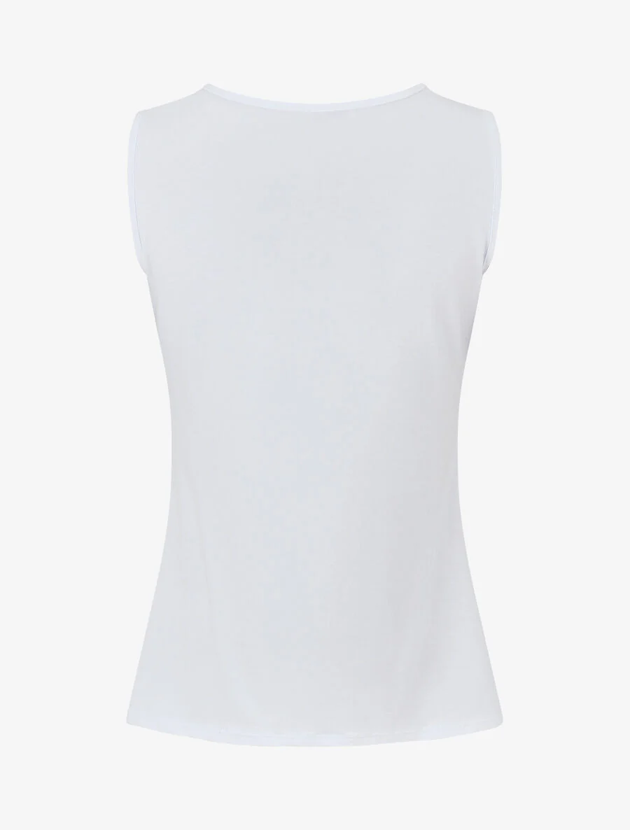 Top droit col rond fantaisie - Blanc - Image 2